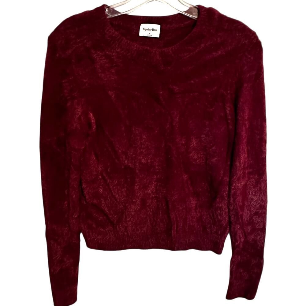Sunday Best Fuzzy Sweater Womens Small Burgundy Cozy Christmas Soft Aritzia